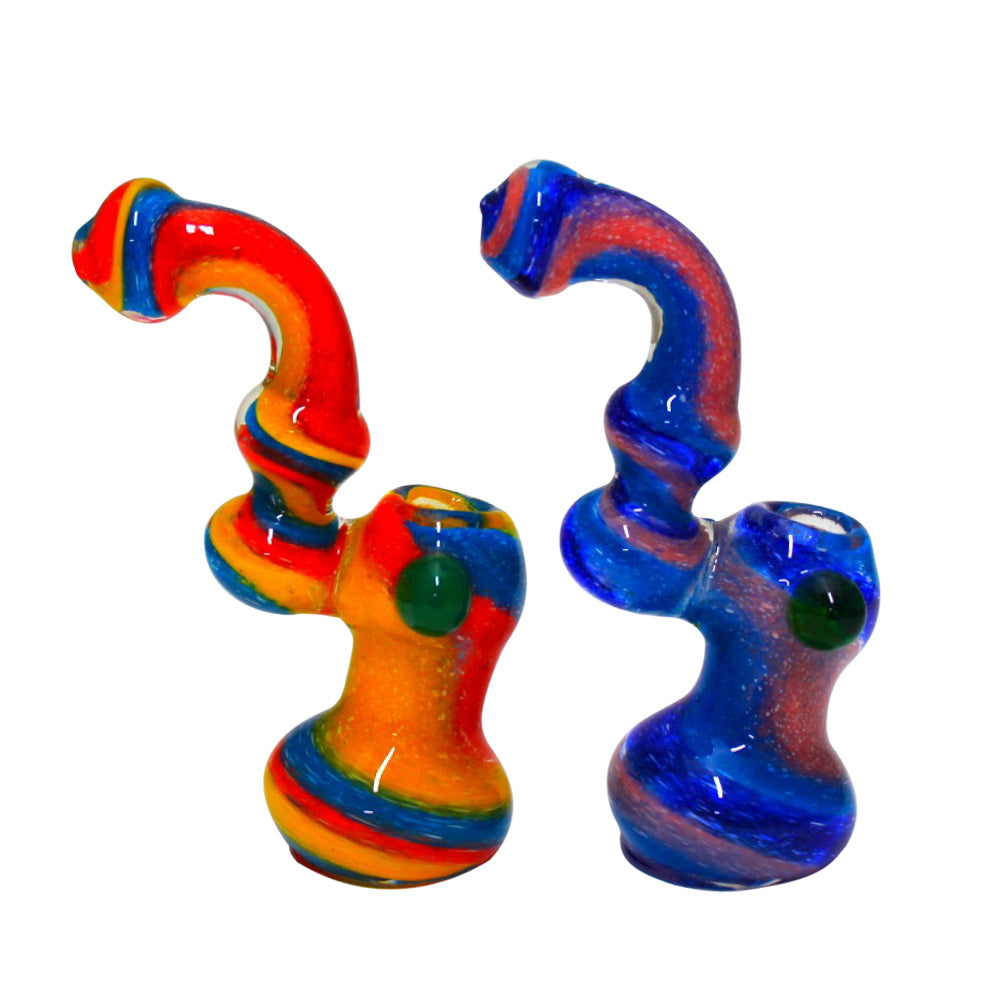 7-inch multi-color heavy-duty glass bubbler featuring vibrant colors, large size, sturdy construction, and a built-in water chamber.