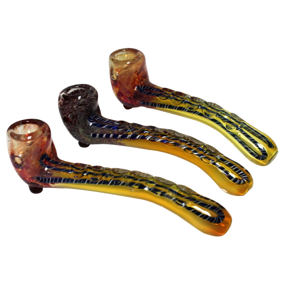 7-inch purple color head heavy duty Sherlock pipe featuring a vibrant purple glass design, thick durable construction, classic curved shape, smooth polished finish, and artistic styling.