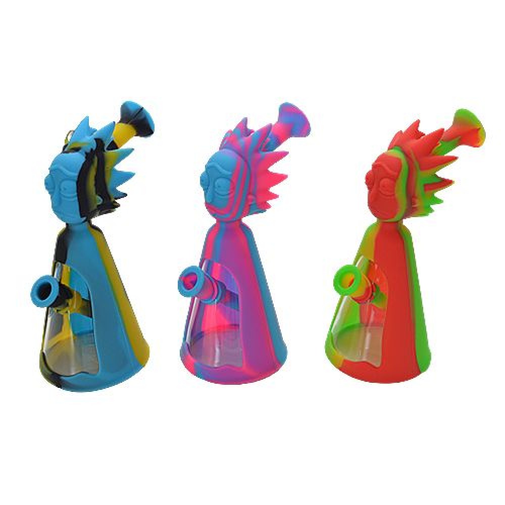 7-inch RM Silicone and Glass Water Pipe featuring a durable silicone body, glass components, compact design, and built-in water chamber.