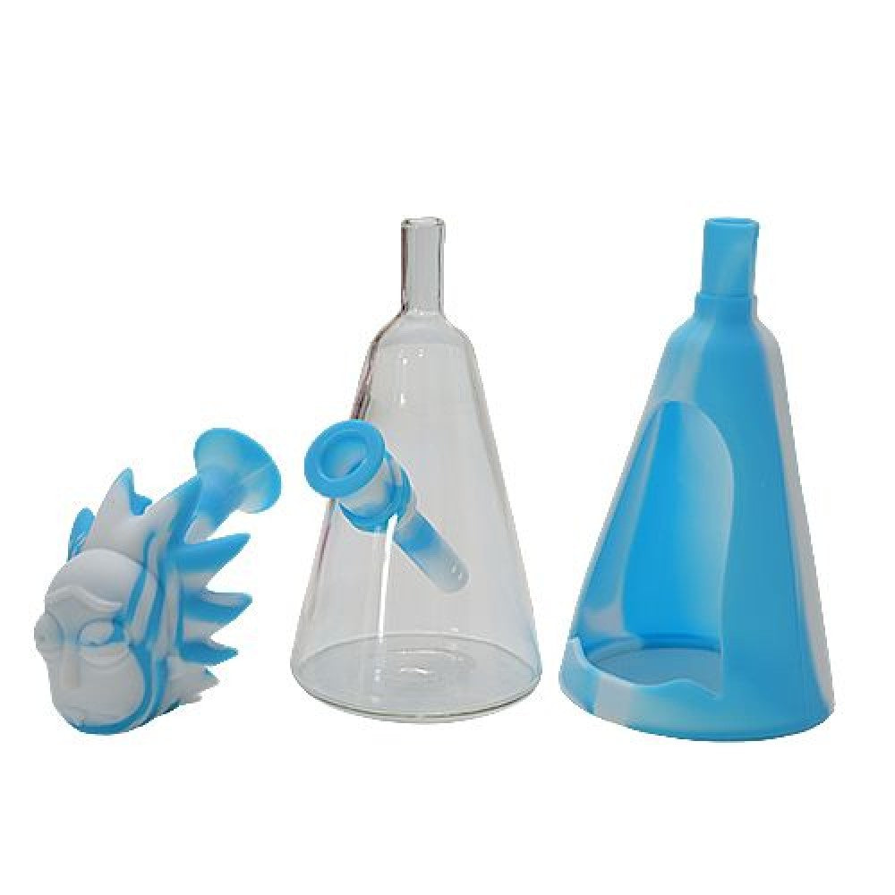 7-inch RM Silicone with Glass Water Pipe featuring a durable silicone body, glass components, compact design, and built-in water chamber.