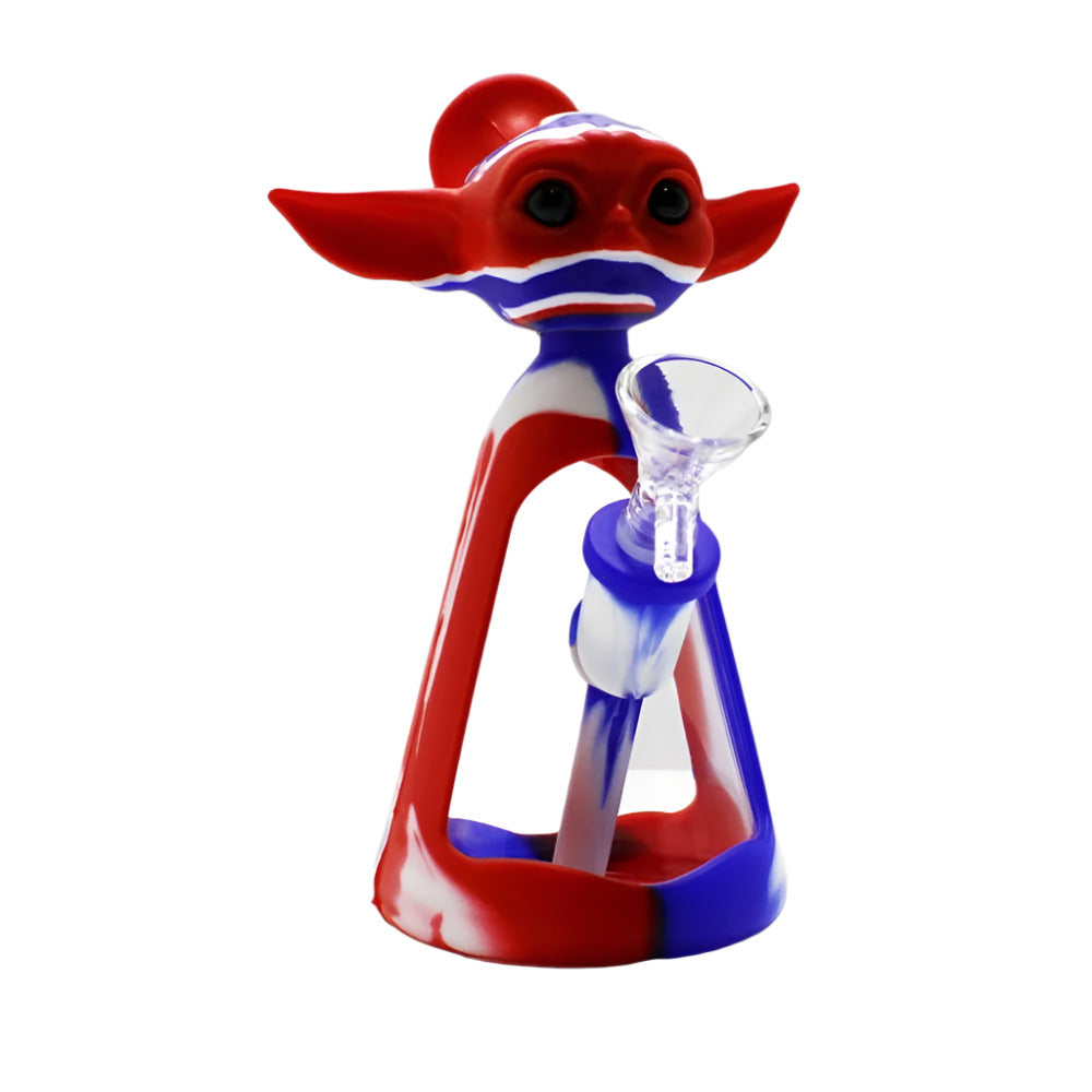 7-inch Silicone with Glass Fancy Design Water Pipe featuring durable silicone construction, glass components, stylish design, compact size, and built-in water chamber.