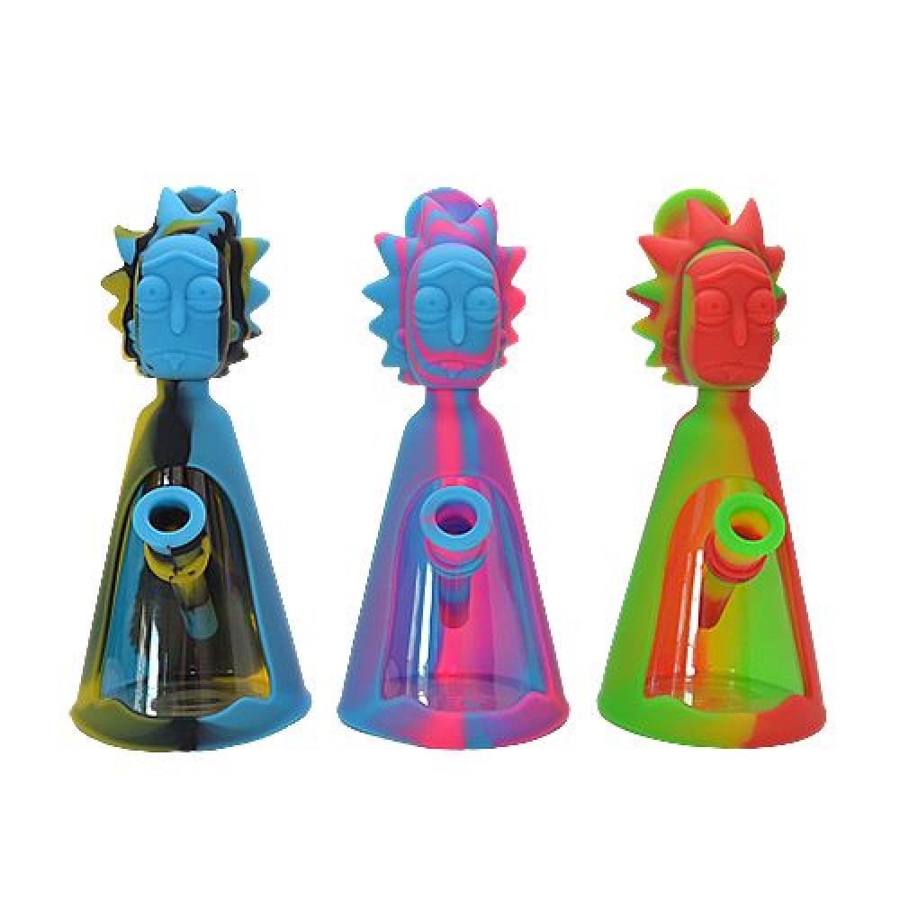 7-inch Silicone with Glass RM Water Pipe featuring a durable silicone body, glass components, compact design, and built-in water chamber.