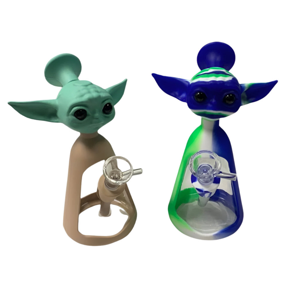 7-inch Silicone and Glass Fancy Design Water Pipe featuring a stylish design, durable silicone construction, glass components, compact size, and built-in water chamber.