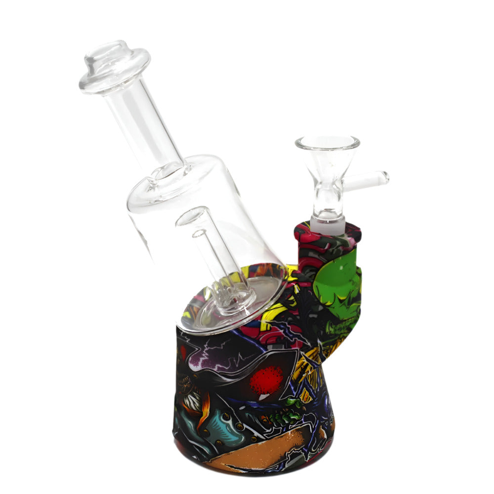 7-inch Silicone with Glass Chamber Water Pipe featuring durable silicone construction, glass chamber, compact design, and built-in water chamber.