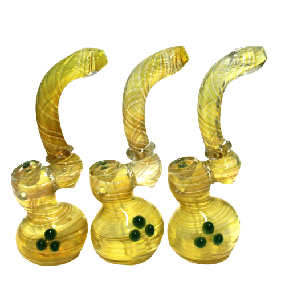 7-inch swirl color heavy-duty Sherlock glass bubbler featuring vibrant patterns, curved design, large size, and durable glass construction.