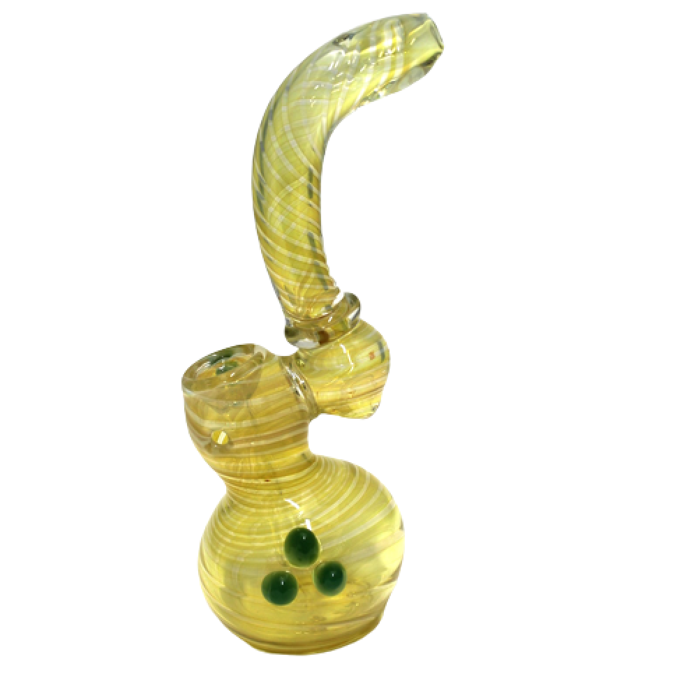 7-inch swirl color Sherlock-style bubbler with a heavy-duty glass body, curved profile, and vibrant artistic design.