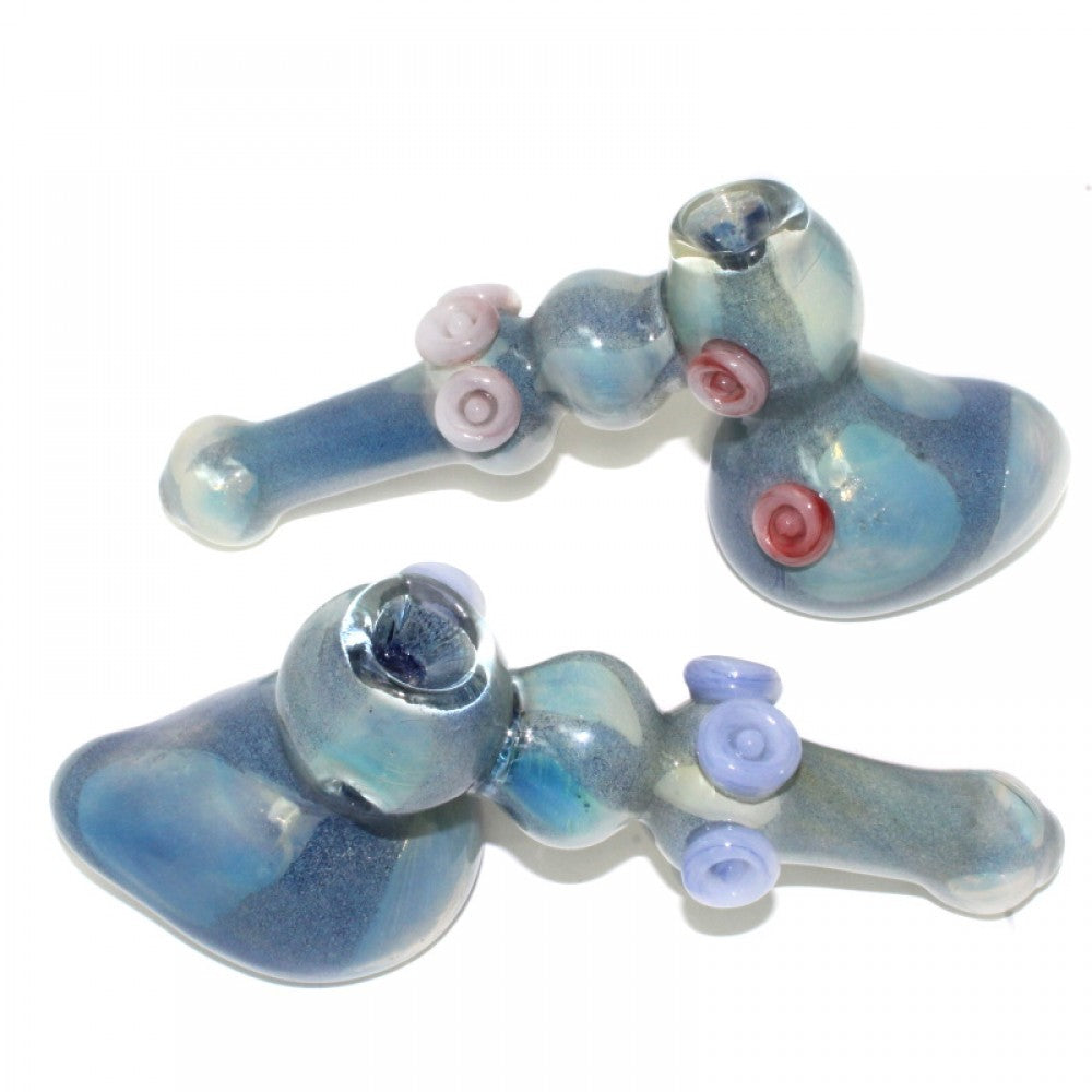 8.5-inch blue dotted extra heavy-duty glass hammer featuring a unique design, large size, distinctive dotted detailing, and sturdy glass construction.