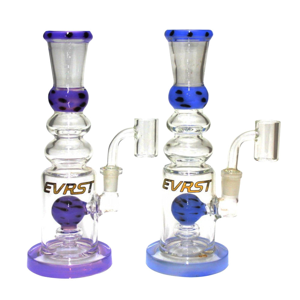 8.5-inch EVRST Dotted Design Water Pipe featuring decorative dotted glass detailing, durable construction, 14mm male banger, water filtration, and a stable base.