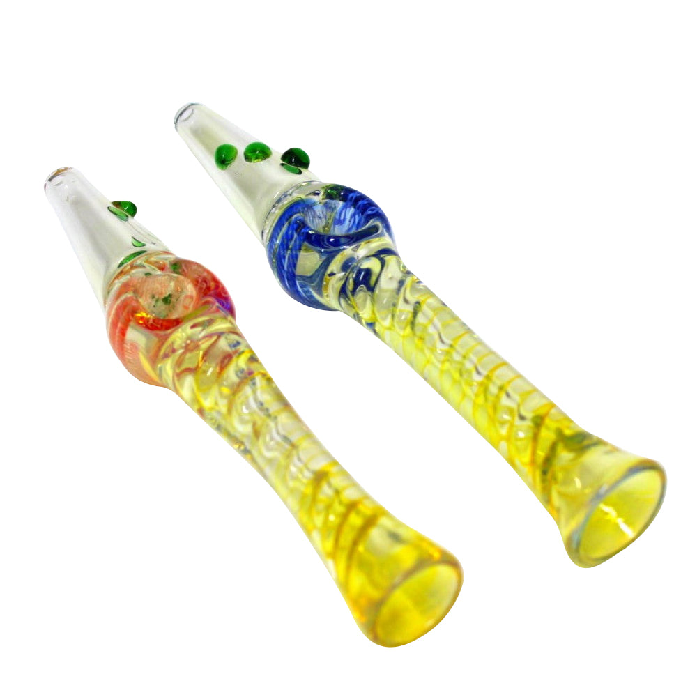 8.5-inch gold fumed color steam roller glass pipe featuring gold-fumed detailing, vibrant color variations, sturdy glass construction, smooth polished finish, and distinctive artistic glasswork.