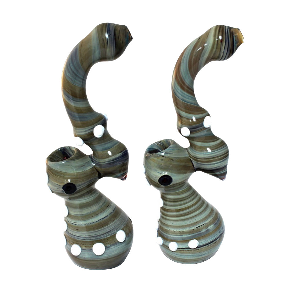 8.5-inch white dot design heavy-duty glass bubbler featuring a large-size profile, distinctive dotted pattern, stable base, and durable glass construction.