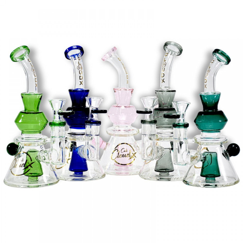 8 Inch Cali CloudX Cubed Design Tube Color Water Pipe Featuring a Unique Cubed Structure, Colorful Glass Accents, and Modern Styling for Retail Displays and Wholesale Collections.