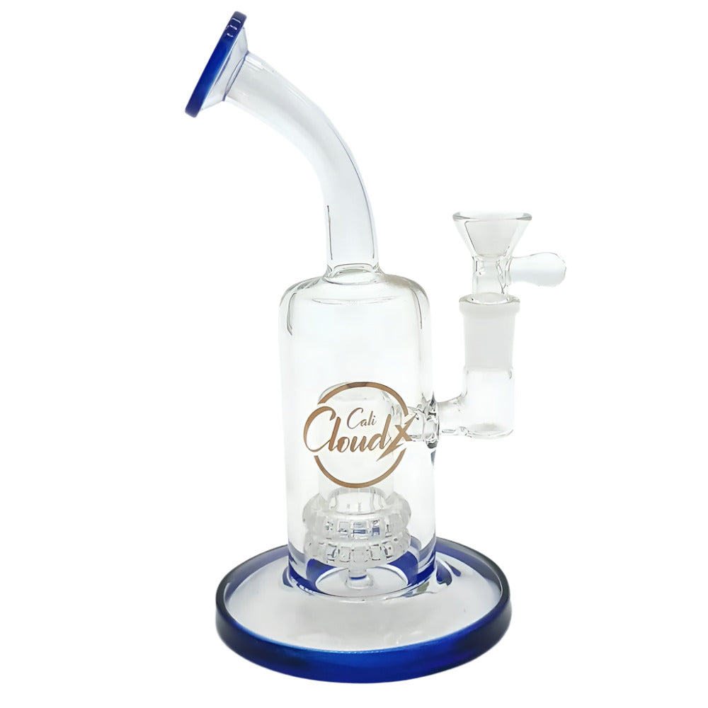 8-inch Cali Cloudx shower head water pipe featuring a showerhead-style percolator, durable glass construction, stable base, smooth polished finish, and compact modern design.