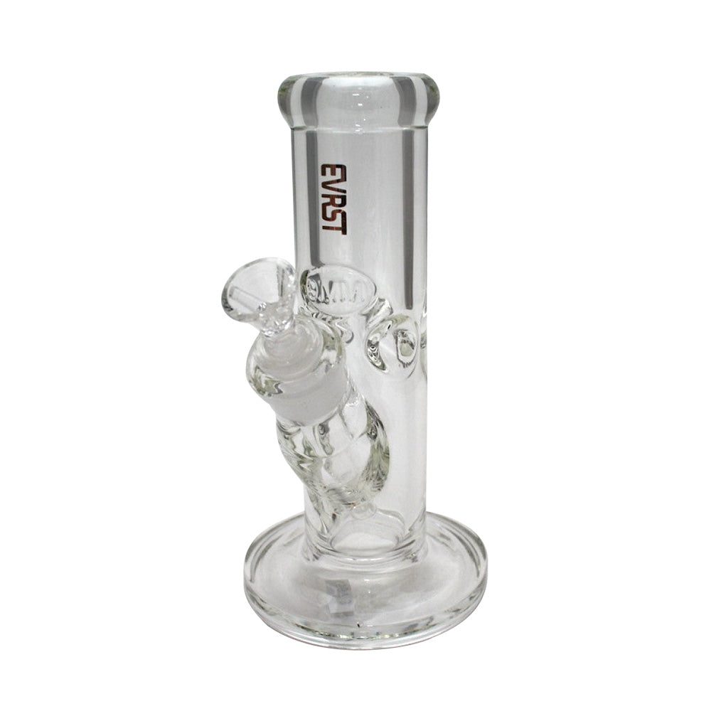 8-inch EVRST 9mm Thick Flat Bottom Straight Shooter Water Pipe with Down Stem and 14mm Male Bowl featuring durable glass construction and glass-on-glass design.