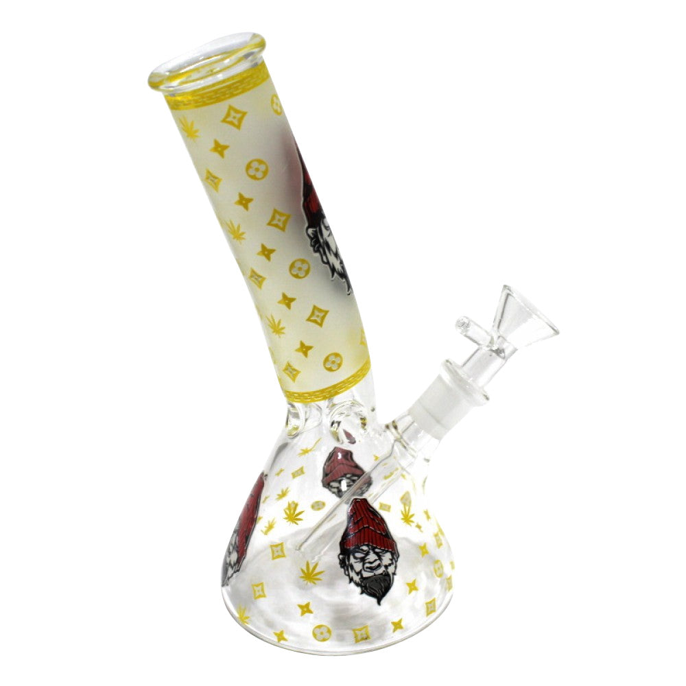 8-inch Glow in the Dark Picture Art Water Pipe featuring unique artwork, glow-in-the-dark design, durable glass construction, stable base, and water chamber.