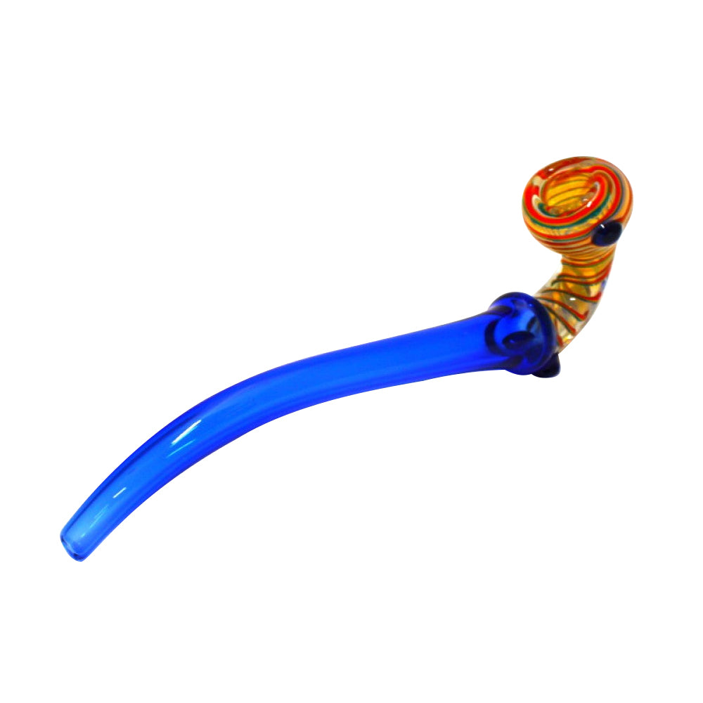 8-inch Rasta color swirl Sherlock glass pipe featuring a vibrant multicolor head, tube-style design, classic curved shape, durable glass construction, and polished finish.