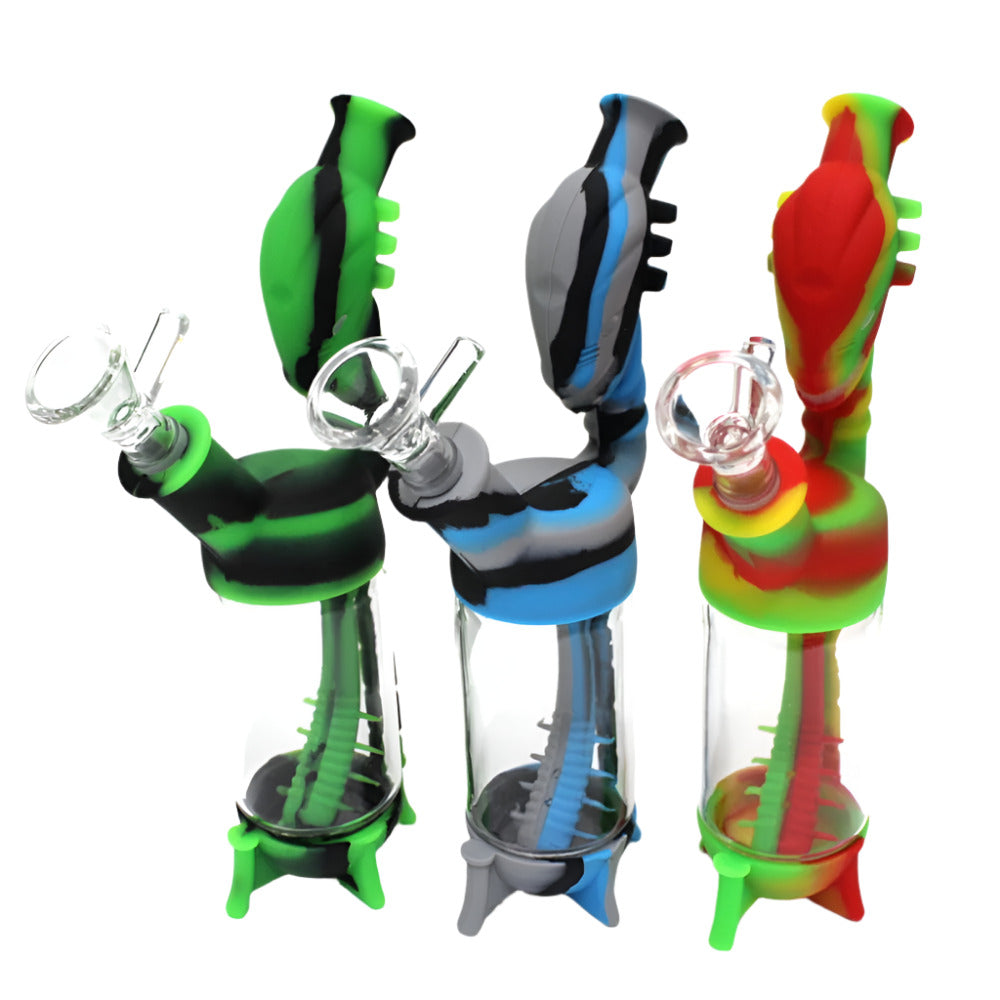8 Inch Multi Color Silicone and Glass Water Pipe with Unique Animal Art Design