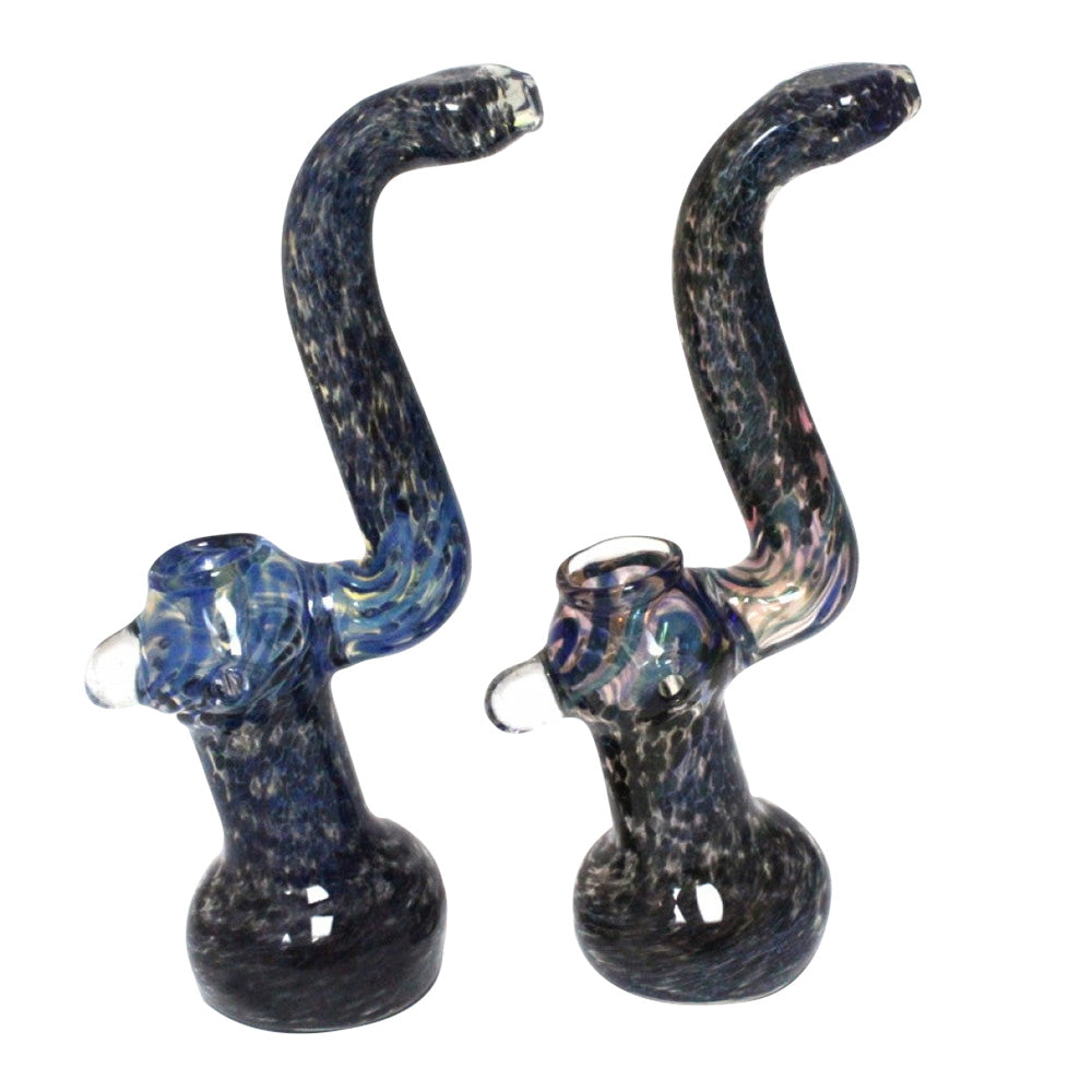 9-inch blue purple art Sherlock heavy-duty glass bubbler featuring vibrant color artwork, curved design, large size, and durable glass construction.