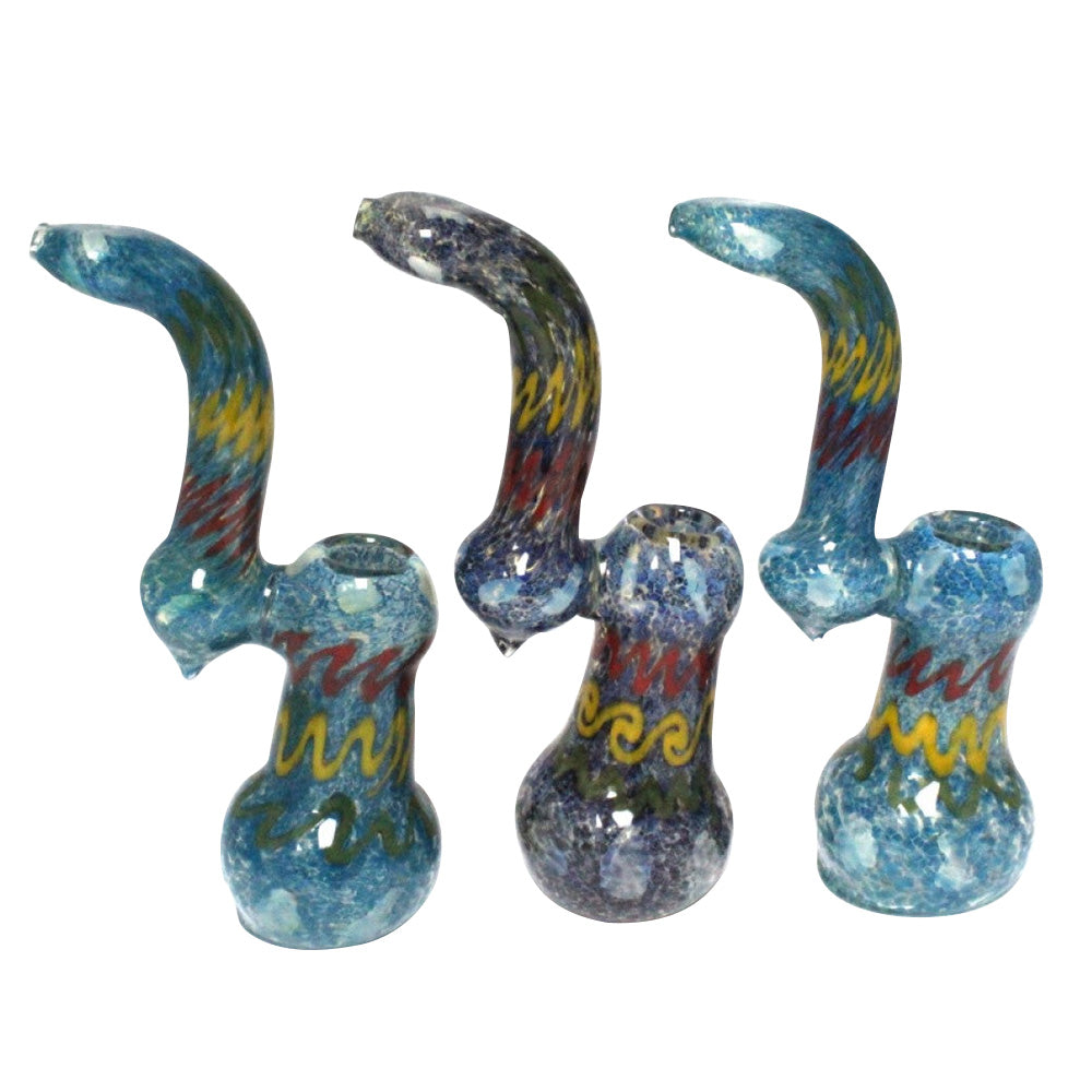 9-inch blue Rasta swirl color heavy-duty glass bubbler featuring vibrant swirl patterns, large size, sturdy construction, and built-in water chamber.