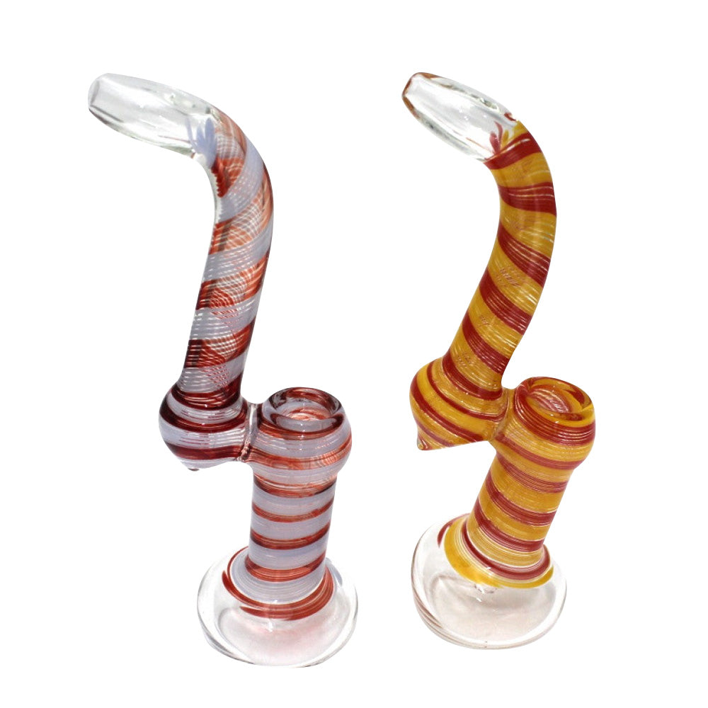 9-inch clear base swirl color Sherlock glass bubbler featuring vibrant swirl detailing, curved design, large size, and durable glass construction.