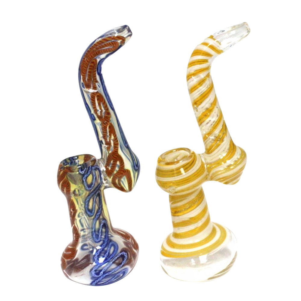 9-inch inner swirl color Sherlock heavy-duty glass bubbler featuring vibrant inner swirl detailing, curved design, large size, and durable glass construction.