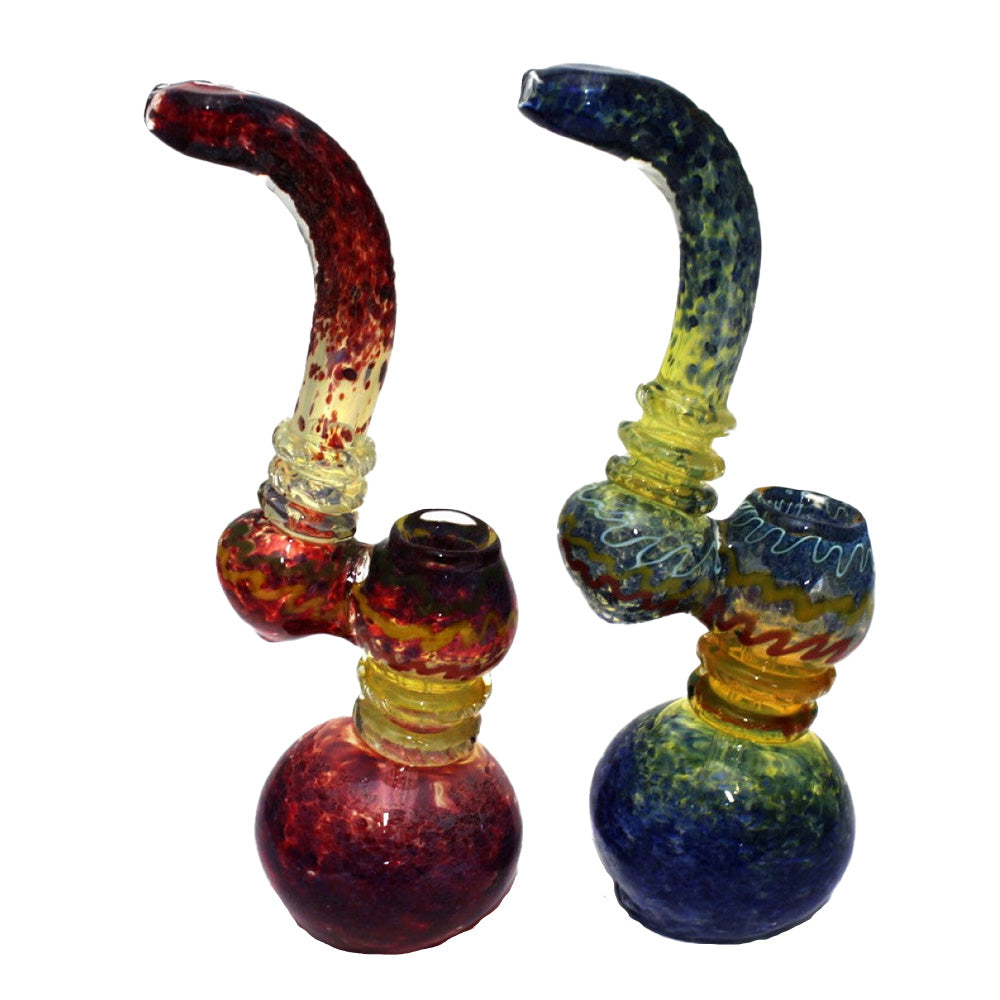 9-inch Rasta blue purple Sherlock-style glass bubbler featuring vibrant artwork, colorful accents, curved design, large size,