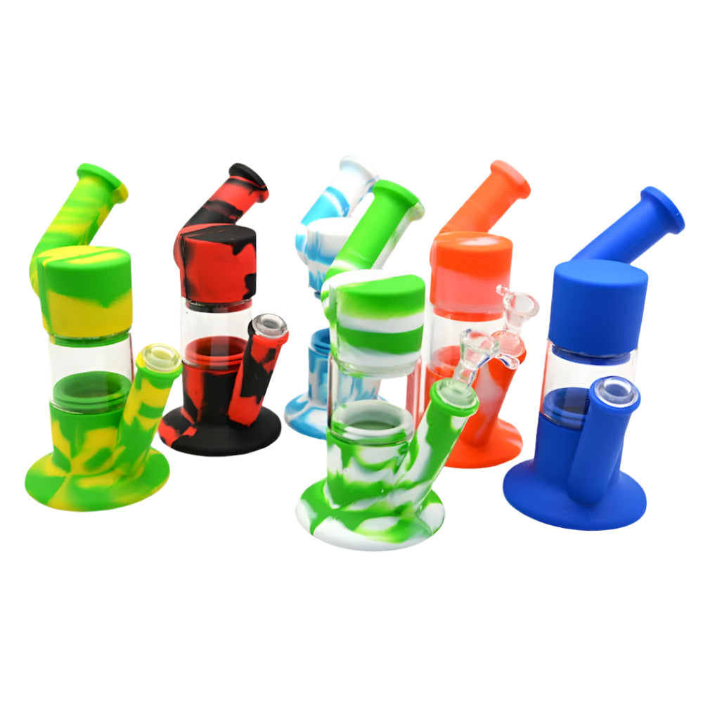 9 Inch Silicone and Glass Side Arm Water Pipe with Glass Bowl and Durable Mixed Material Design