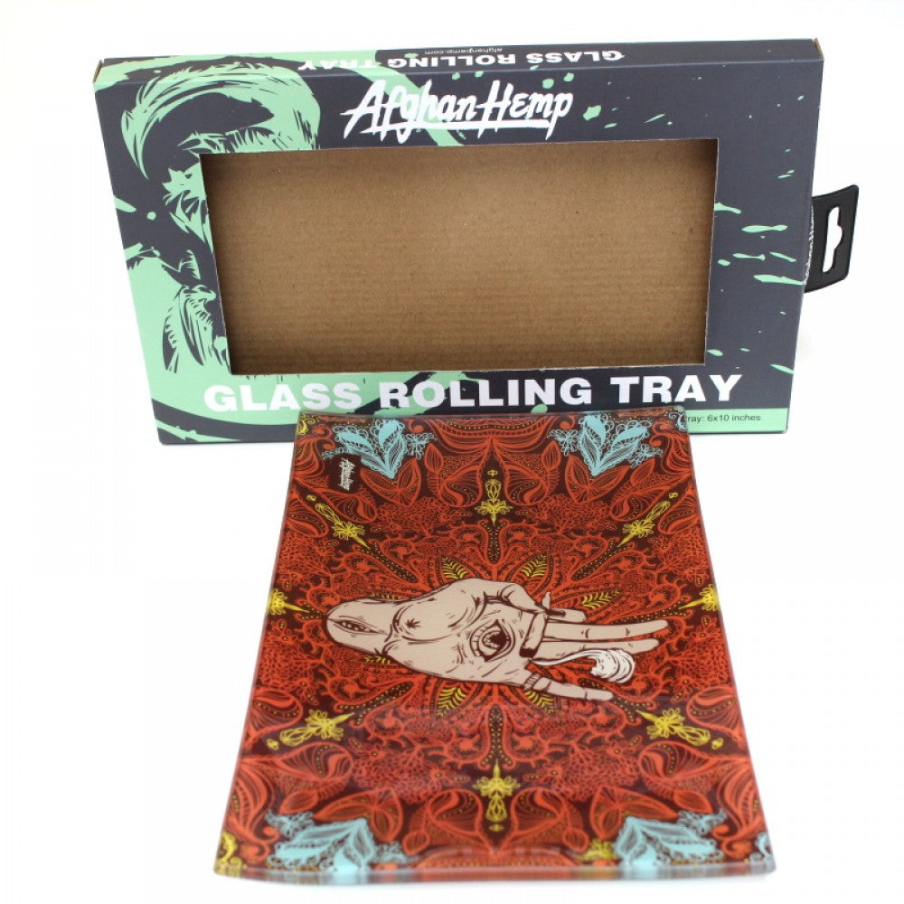 Glass Rolling Tray Afghan Hemp Medium Size 6 X 10 inches