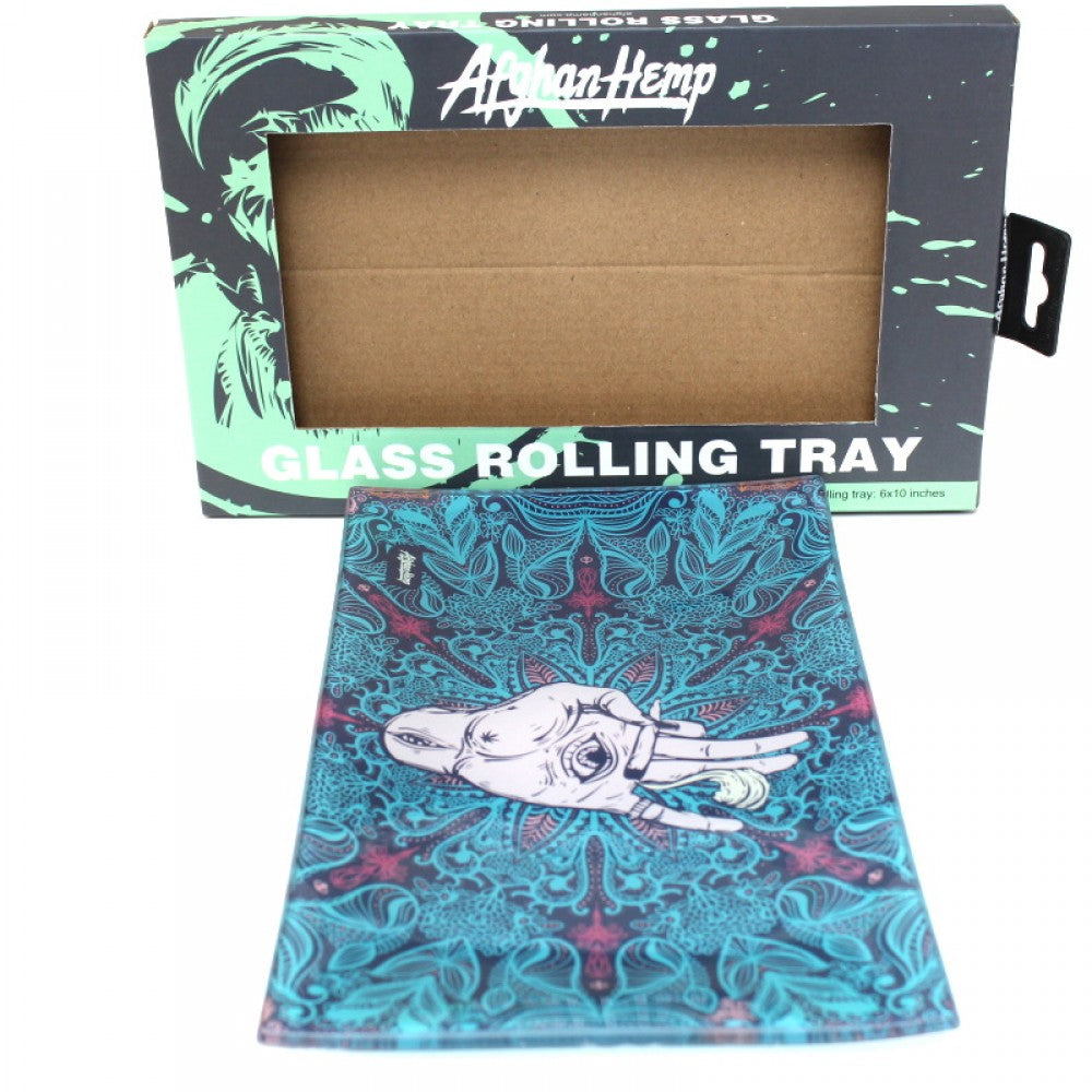 Glass Rolling Tray Afghan Hemp Medium Size 6 X 10 inches