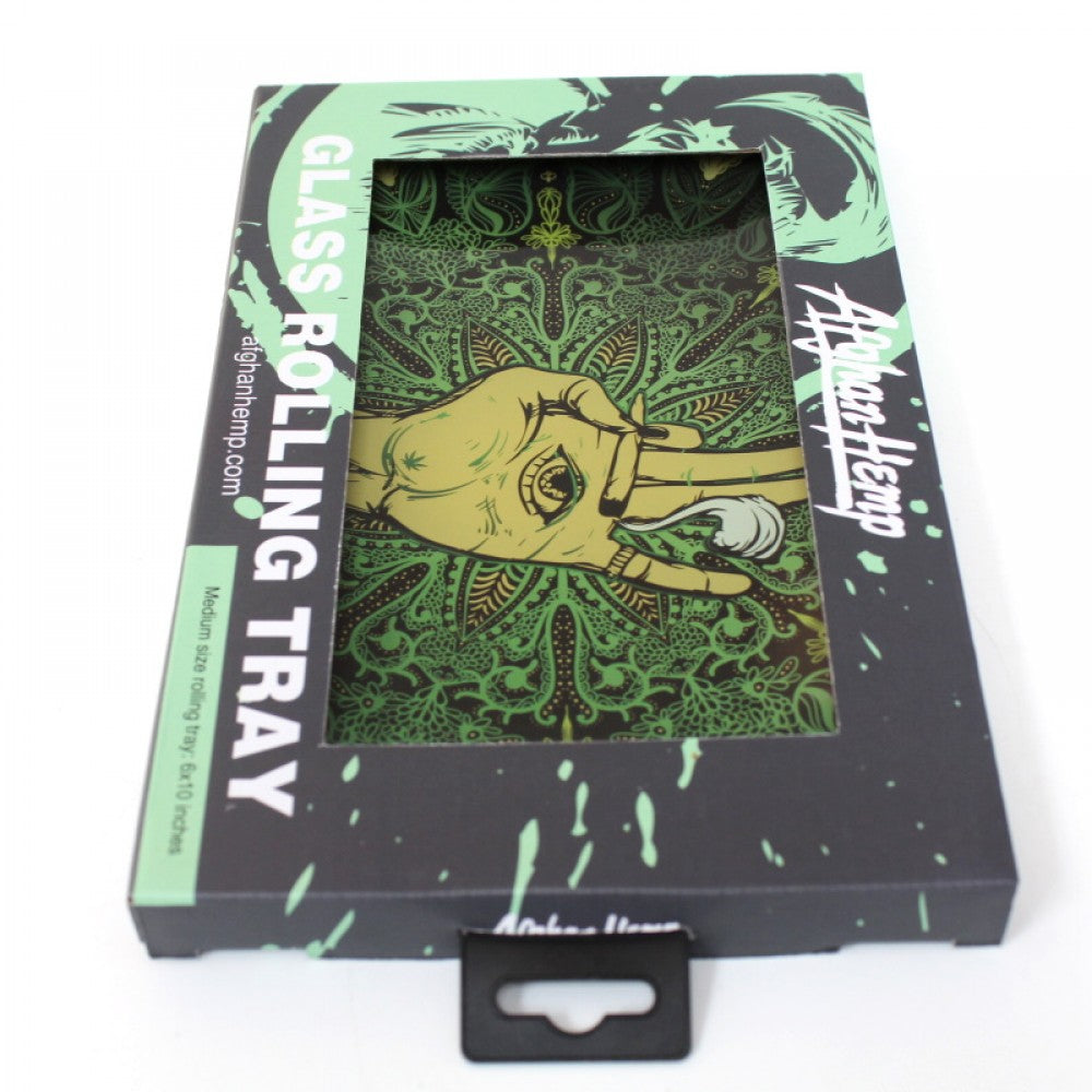 Glass Rolling Tray Afghan Hemp Medium Size 6 X 10 inches
