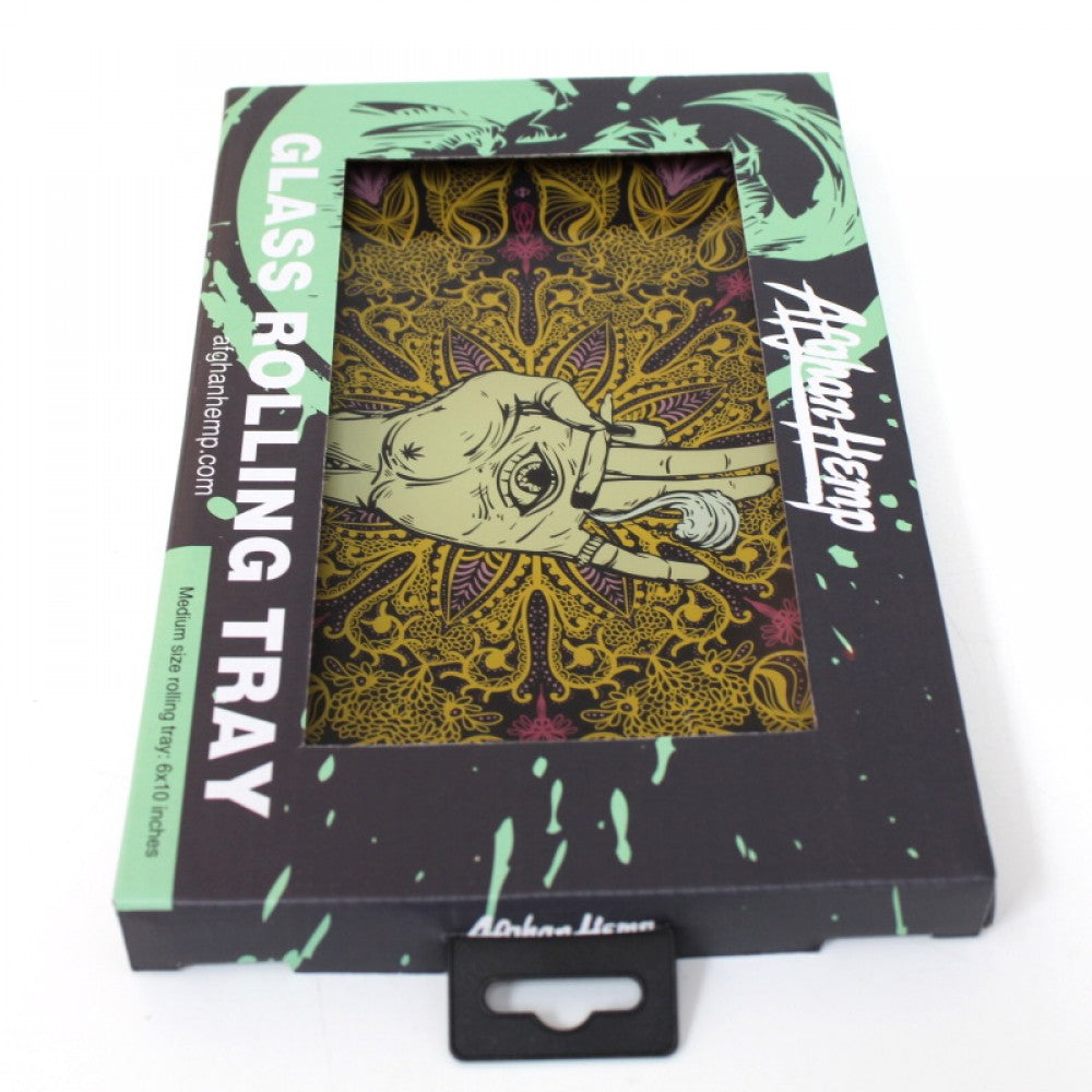 Glass Rolling Tray Afghan Hemp Medium Size 6 X 10 inches
