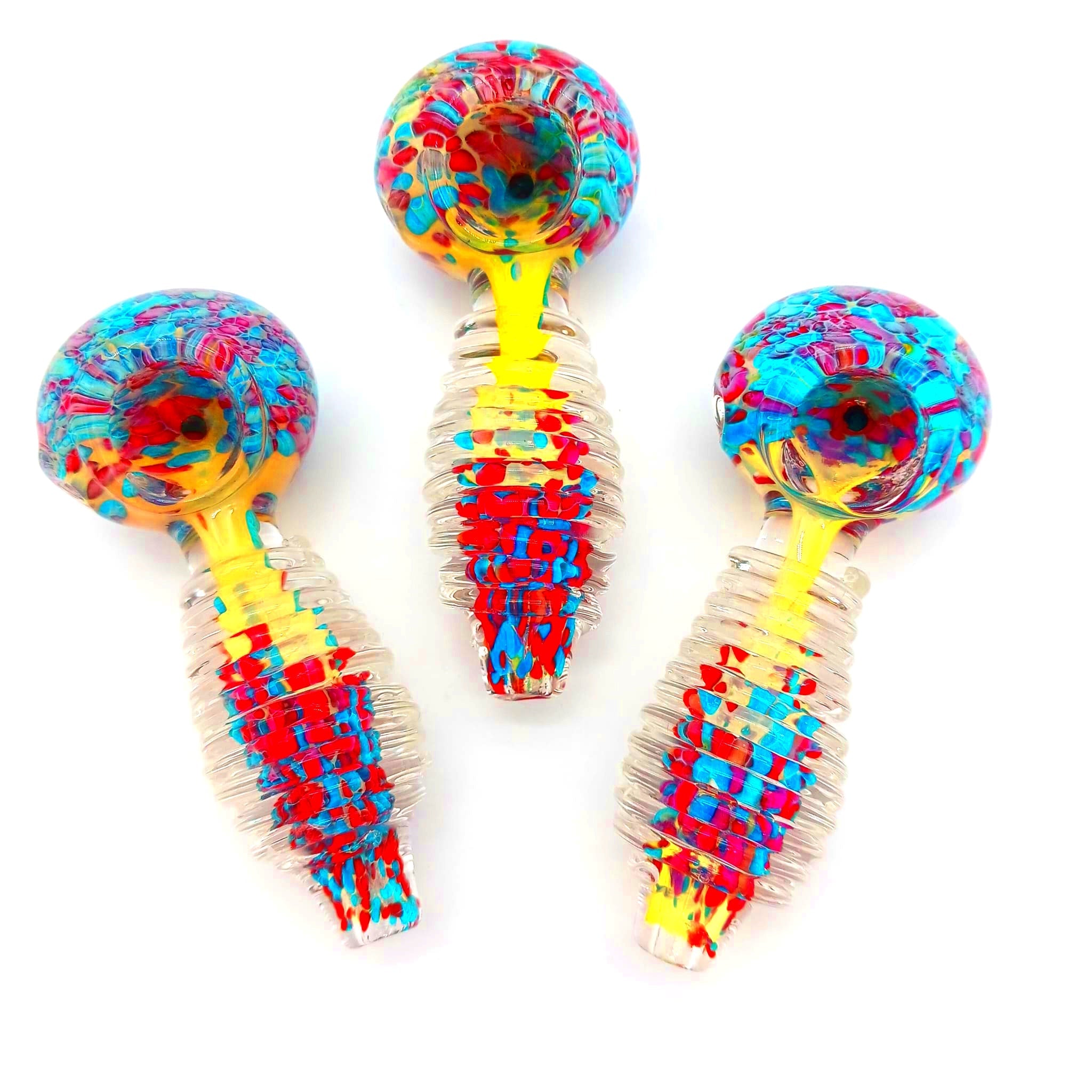 4'' Ribbed Design Confetti Color Heavy Duty Glass Hand Pipe