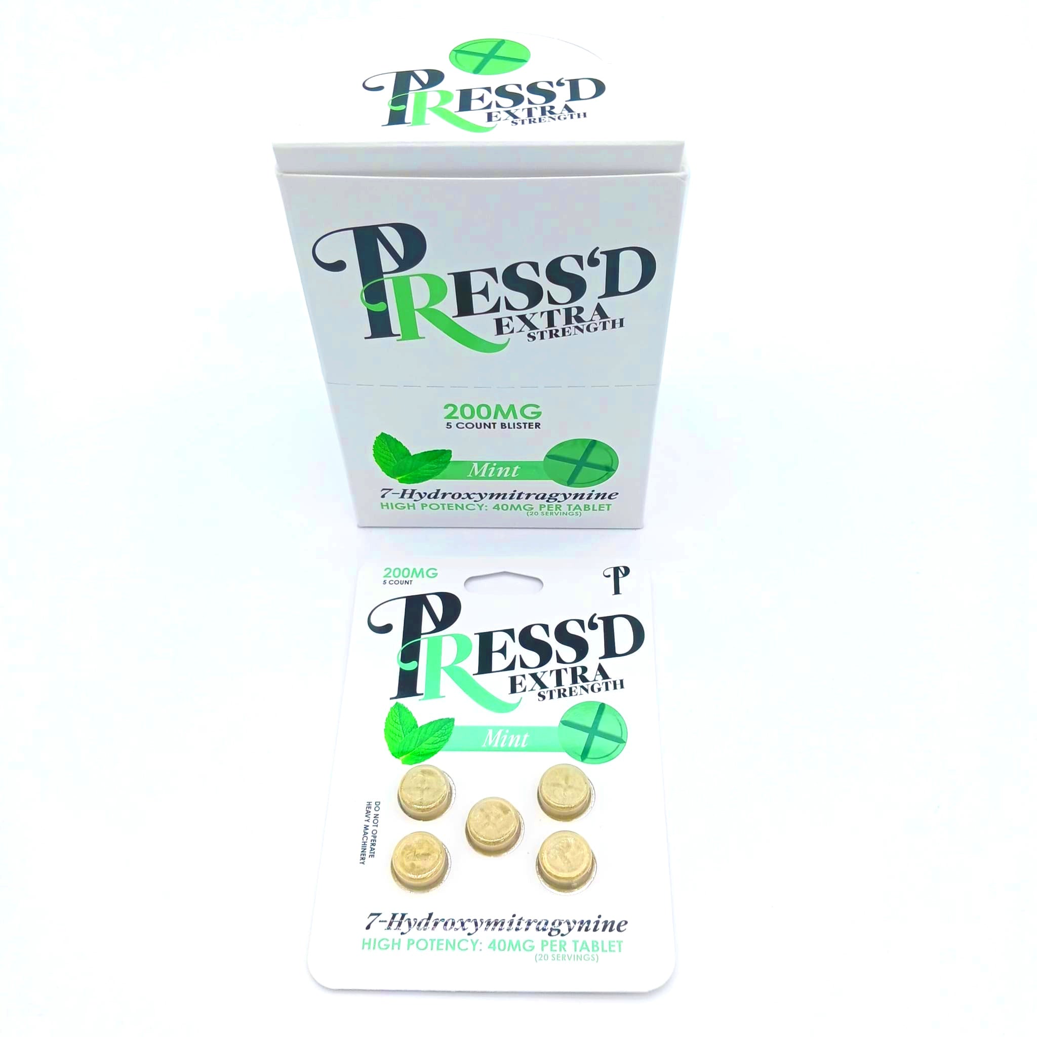 PRESS'D Extra Strength 7 Hydroxymitragynine Mint 40MG Per Tablet 5 Count 200MG