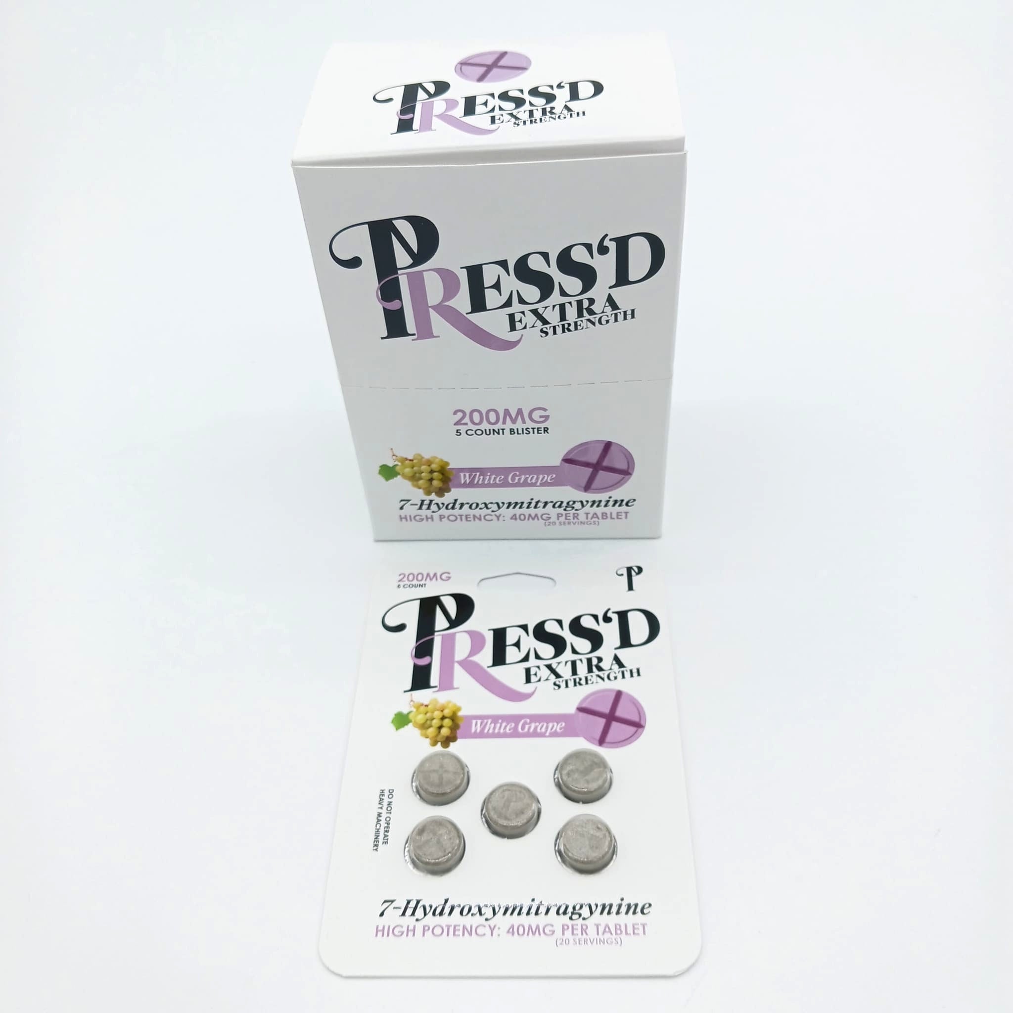 PRESS'D Extra Strength 7 Hydroxymitragynine White Grape 40MG Per Tablet 5 Count 200MG