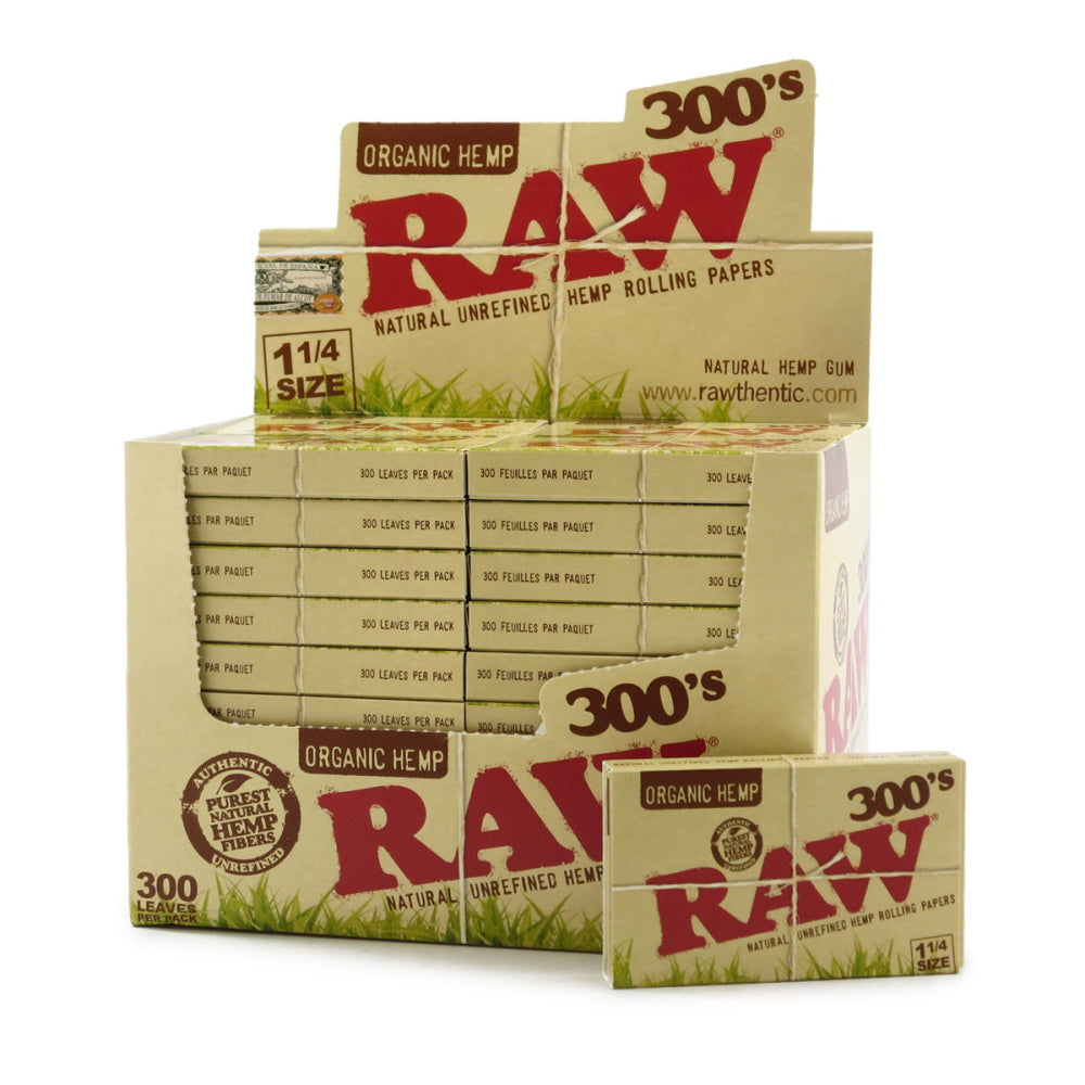 RAW 300's organic hemp rolling papers, 1 1/4 size, 40-count box