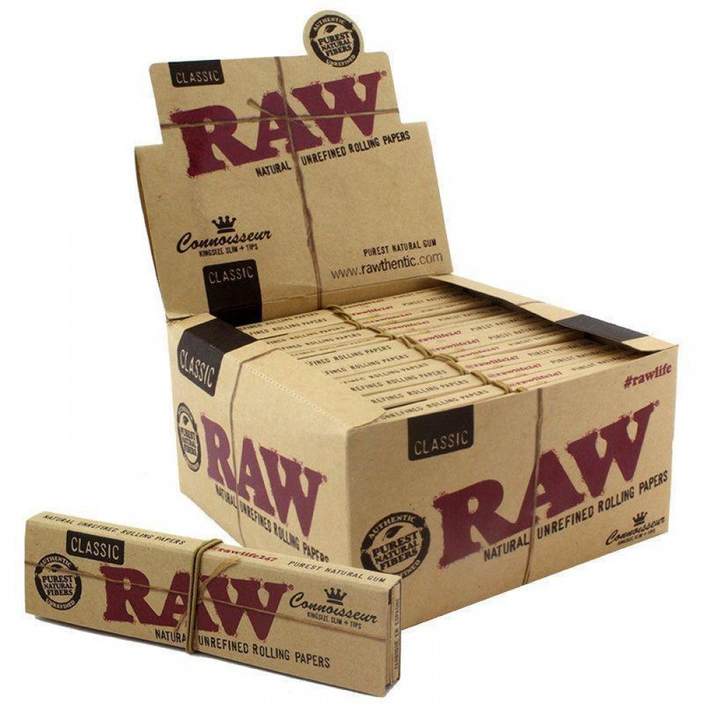 Raw Papers - Classic Connoisseur King Size Slim + Tips - 24 Count