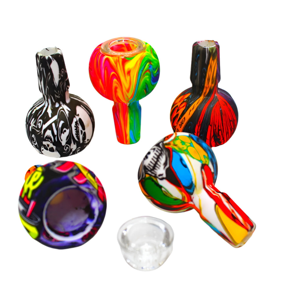Silicone 18mm male bowl with multi-printed colors for water pipes
