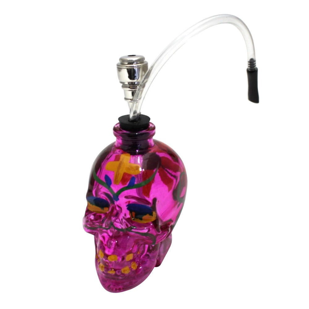 Skull Design Fancy Assorted Color Glass Bong With Pipe