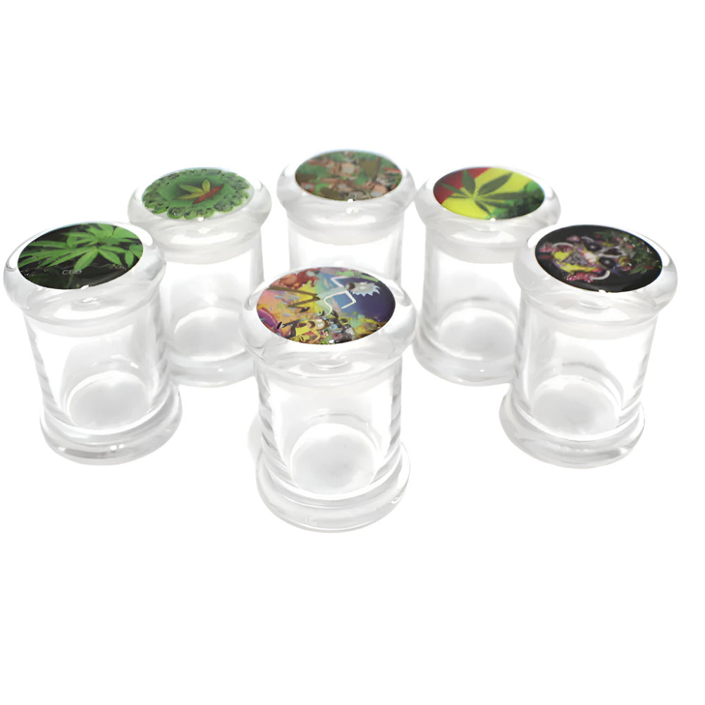 Small glass jar with sticker design and built-in LED light