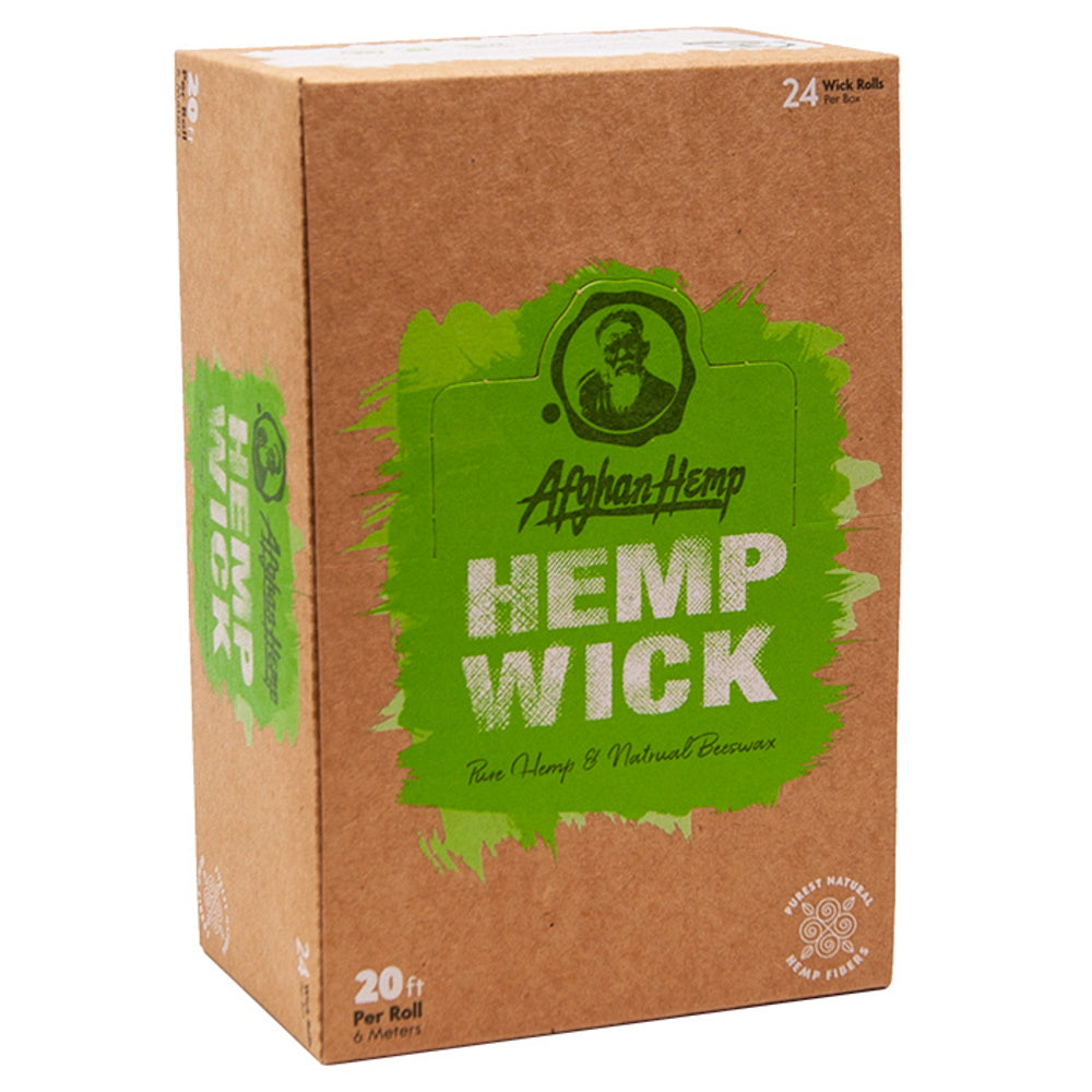 Afghan Hemp Wick 24 roll pack with 20 ft / 6 meters per roll, featuring natural hemp fiber, flexible design, and convenient compact packaging.
