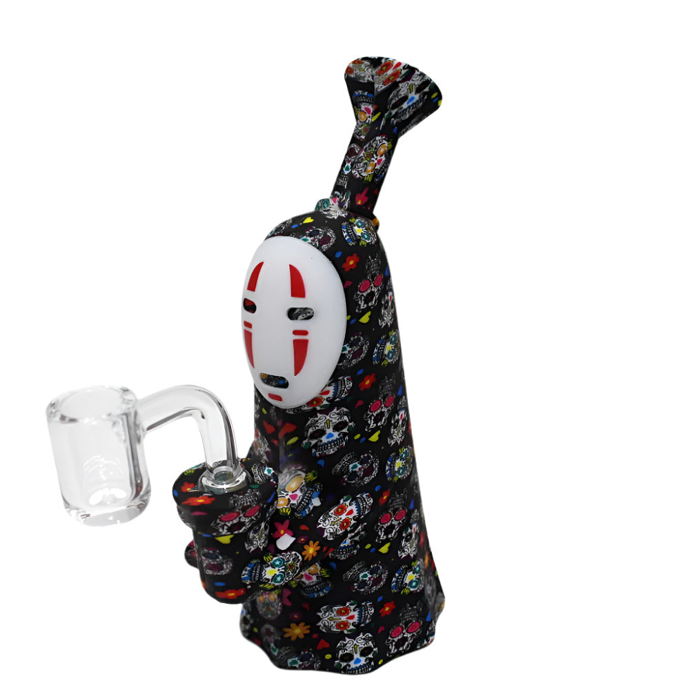 Black and White 6-inch Silicone Dab Rig Water Pipe with 14mm Male Banger featuring a durable silicone body, two-tone finish, compact size, and water chamber.