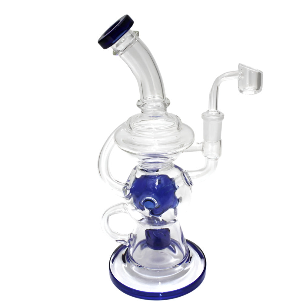10 Inch New Design Double Recycler Water Pipe with Dual Recycling Chambers, 14mm Male Banger, and a Contemporary Glass Structure for Wholesale and Retail Collections
