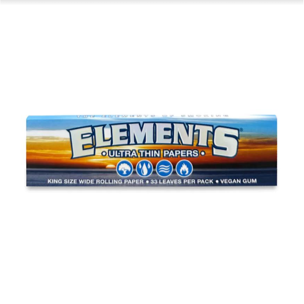 Element Ultra Thin Rolling Papers in King Size Wide format, featuring lightweight paper construction, smooth texture, wide design, and convenient booklet packaging.