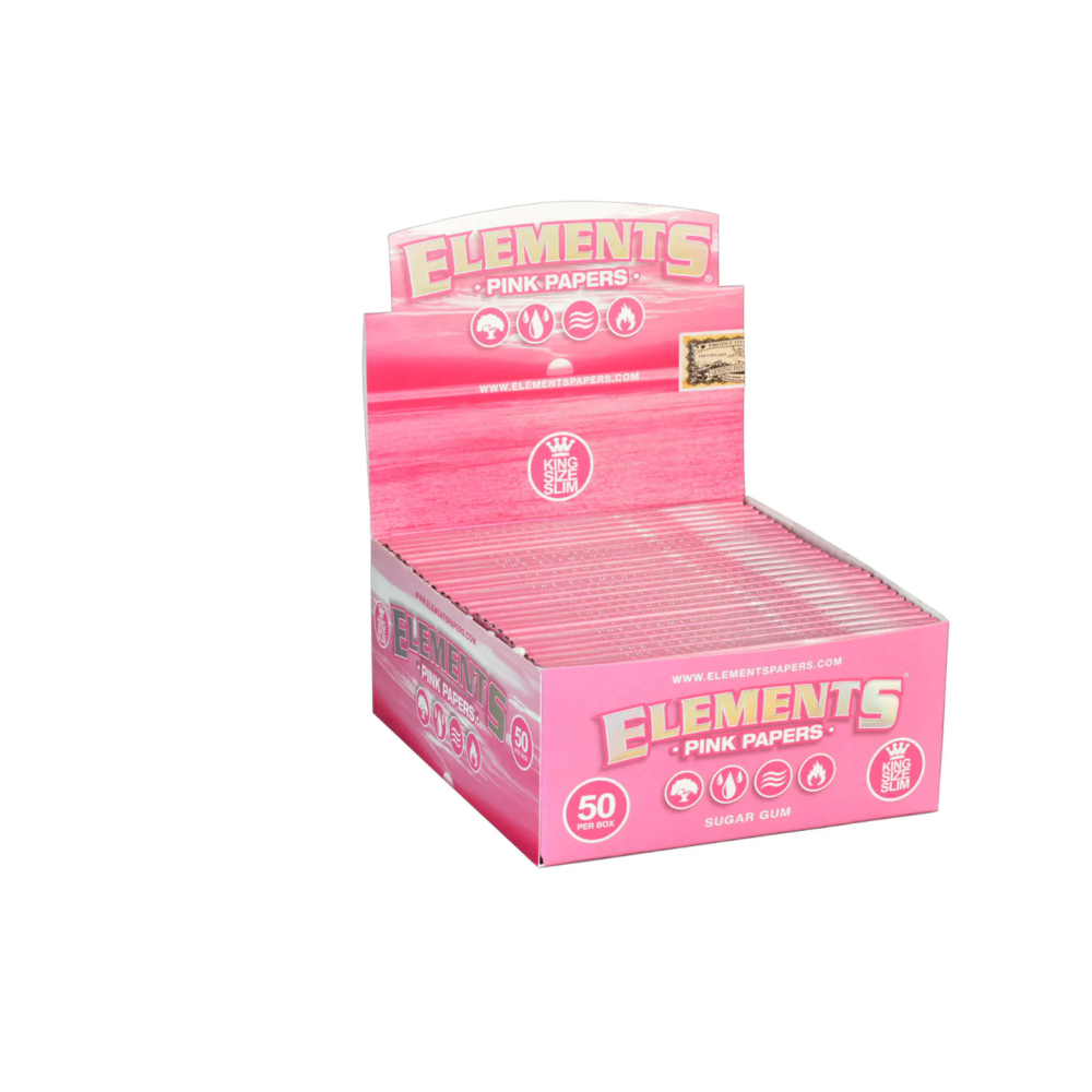 Elements Pink King Size Slim Ultra Thin Rice Papers featuring lightweight rice paper construction, smooth texture, slim king-size format, and stylish pink packaging.