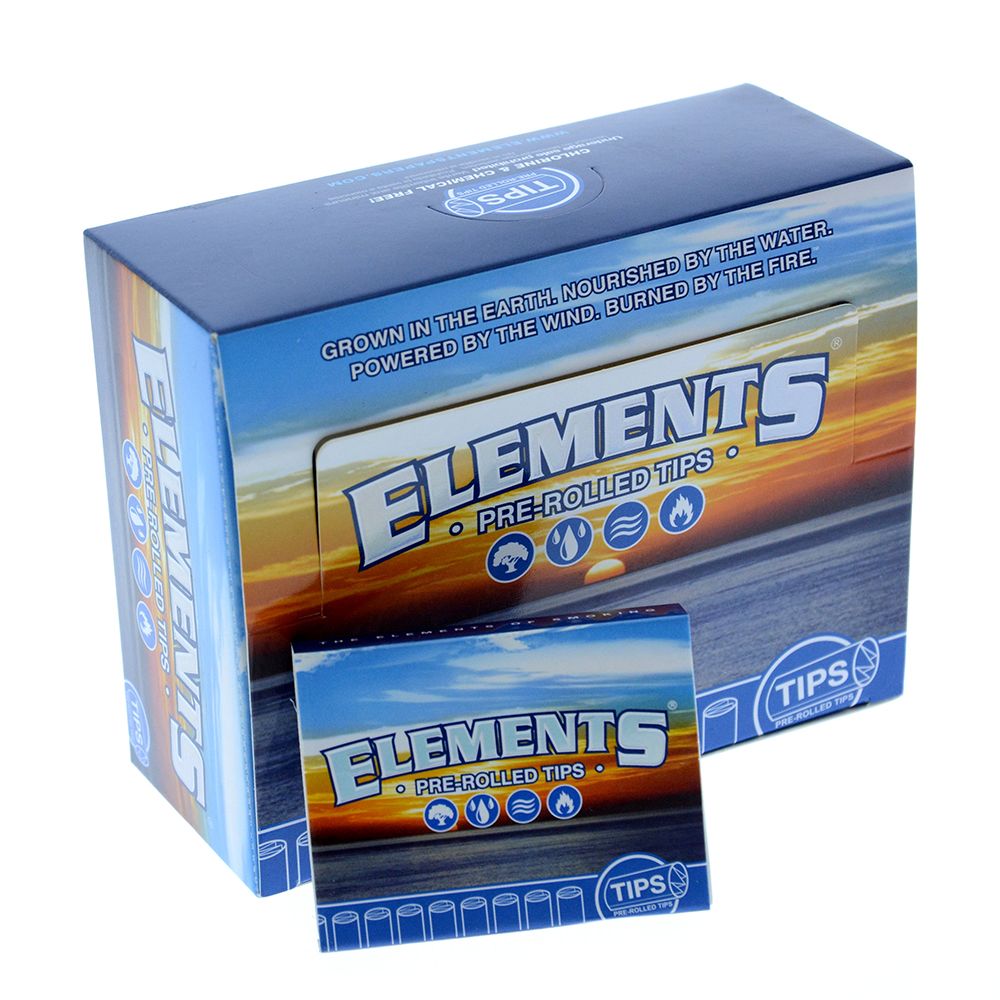 Elements Pre-Rolled Tips featuring a convenient ready-to-use design, sturdy paper construction, consistent shape, and compact retail-ready packaging.