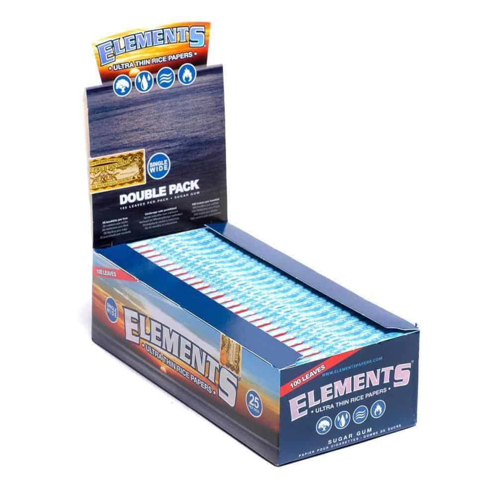 Elements Single Wide Double Pack Rolling Papers featuring 25 papers per pack, lightweight construction, smooth texture, and compact retail-ready packaging.