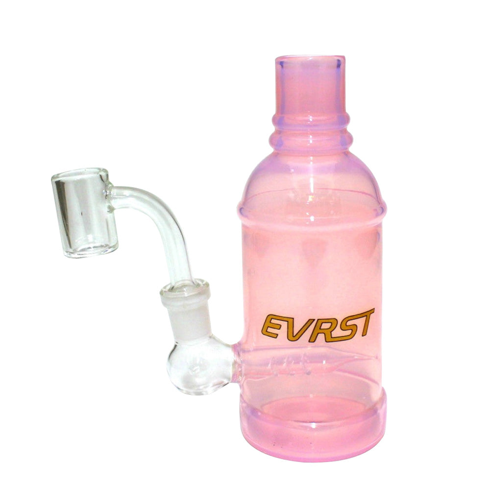EVRST 6-inch Bottle Shape Glass Dab Rig with 14mm Male Banger featuring a compact bottle design, durable glass construction, stable base, and polished finish.
