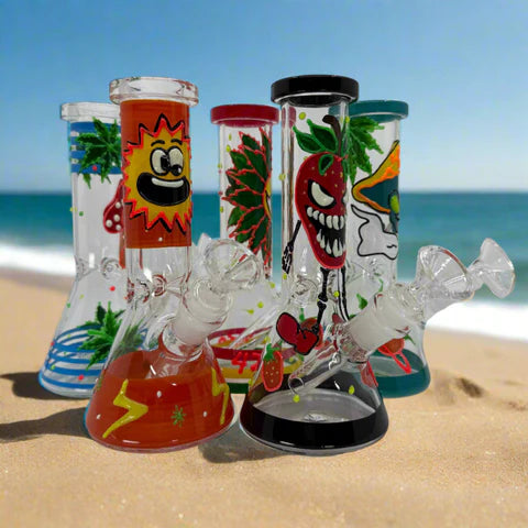 Glow in dark multi design beaker bong 3d art
