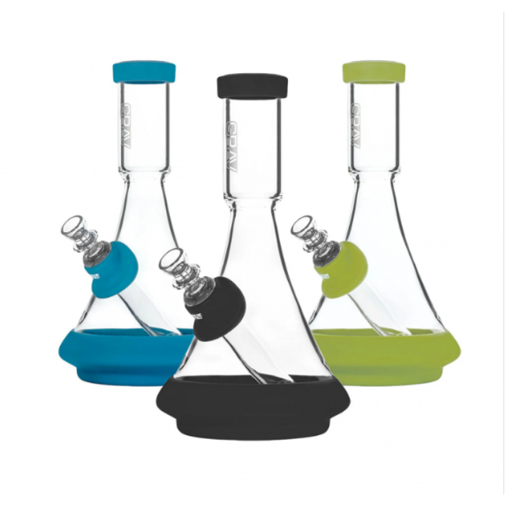 GRAV Deco Beaker in Silicone featuring a durable flexible silicone body, classic beaker design, decorative styling, stable base, and GRAV branding.