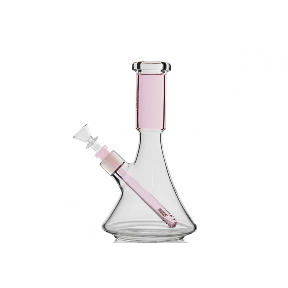 GRAV Deco Large Beaker Glass Bong featuring a sleek decorative design, durable glass body, built-in water chamber, wide stable base, and GRAV branding.