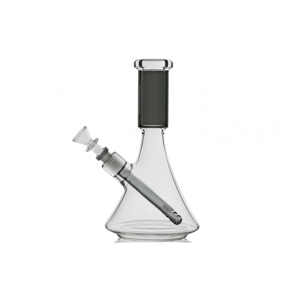 GRAV Medium Deco Beaker Bong featuring a Deco-inspired design, durable glass construction, classic beaker shape, built-in water chamber, and stable base.